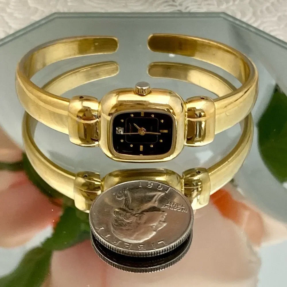 Vintage Gruen Precision Swiss Parts Diamond Accented Dial Hinged Bangle Watch